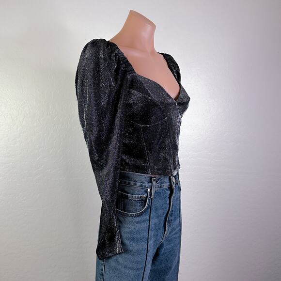 Gianni Bini Andie Metallic Top Blouse Whimsigoth Fairycore Fairy sz Black 6 NWT - Picture 6 of 11